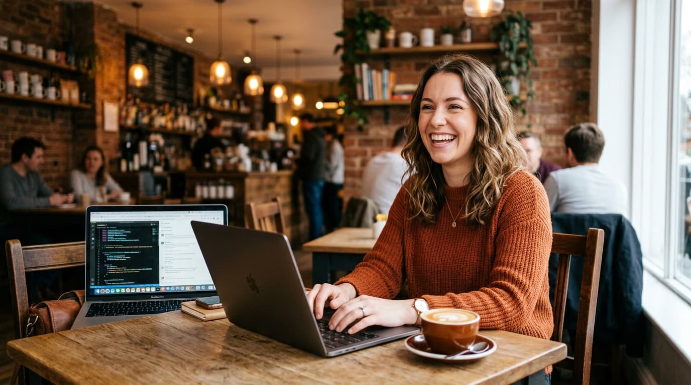 Remote worker using laptop in a cafe